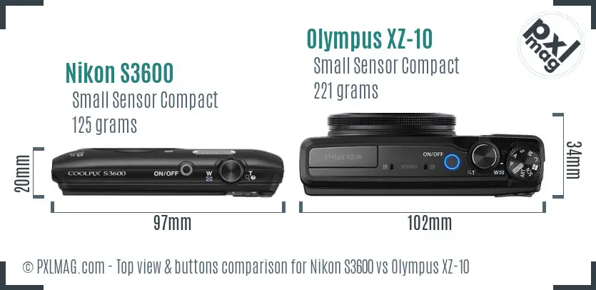 Nikon S3600 vs Olympus XZ-10 top view buttons comparison