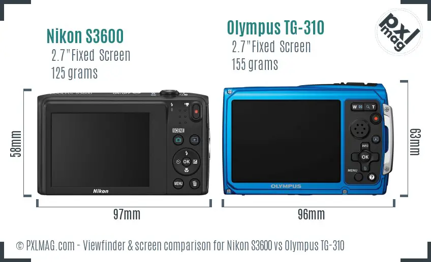 Nikon S3600 vs Olympus TG-310 Screen and Viewfinder comparison