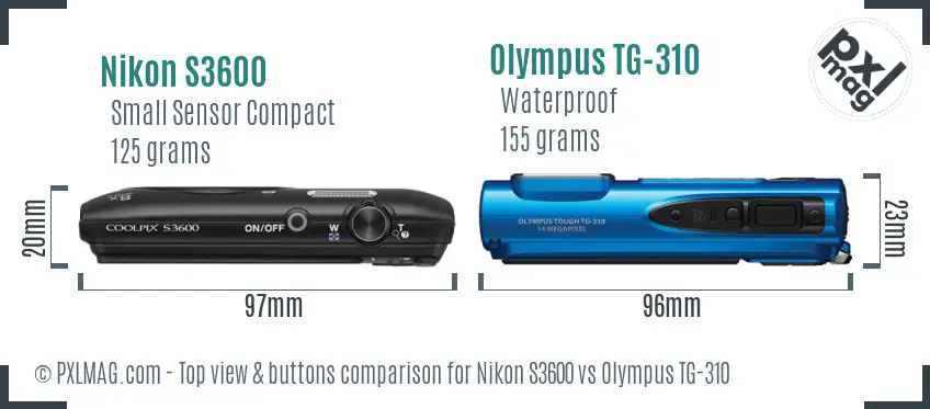 Nikon S3600 vs Olympus TG-310 top view buttons comparison