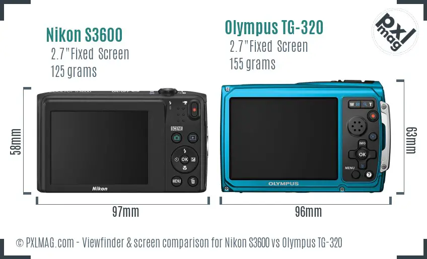 Nikon S3600 vs Olympus TG-320 Screen and Viewfinder comparison Nikon S3600 vs Olympus TG-320 Screen and Viewfinder comparison