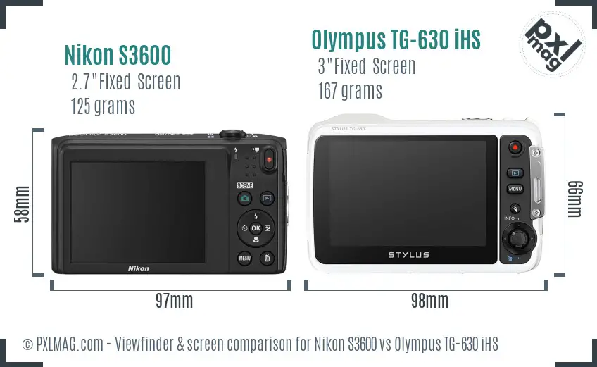 Nikon S3600 vs Olympus TG-630 iHS Screen and Viewfinder comparison