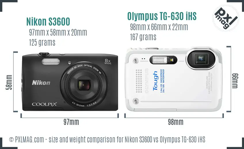 Nikon S3600 vs Olympus TG-630 iHS size comparison