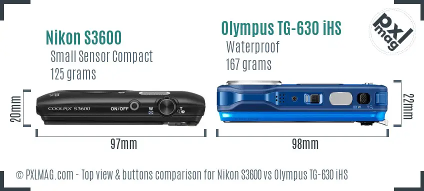 Nikon S3600 vs Olympus TG-630 iHS top view buttons comparison