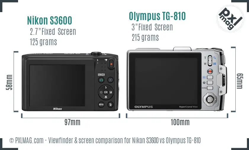 Nikon S3600 vs Olympus TG-810 Screen and Viewfinder comparison