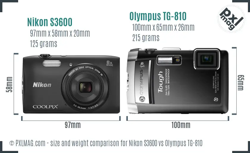 Nikon S3600 vs Olympus TG-810 size comparison