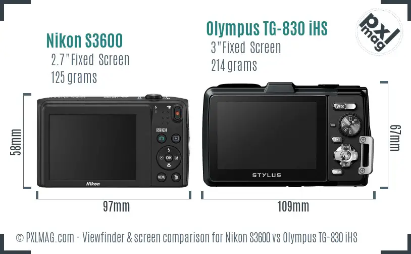 Nikon S3600 vs Olympus TG-830 iHS Screen and Viewfinder comparison