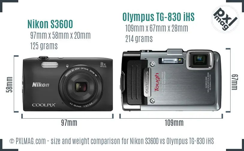 Nikon S3600 vs Olympus TG-830 iHS size comparison