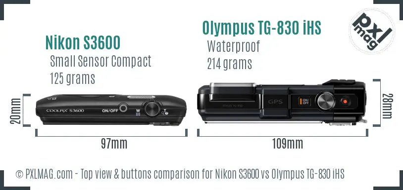 Nikon S3600 vs Olympus TG-830 iHS top view buttons comparison