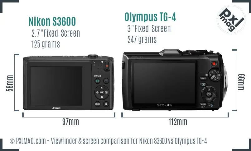 Nikon S3600 vs Olympus TG-4 Screen and Viewfinder comparison