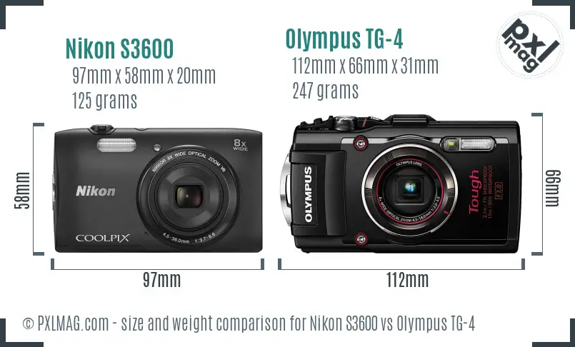 Nikon S3600 vs Olympus TG-4 size comparison