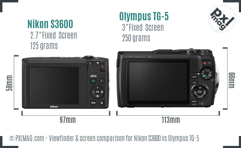Nikon S3600 vs Olympus TG-5 Screen and Viewfinder comparison