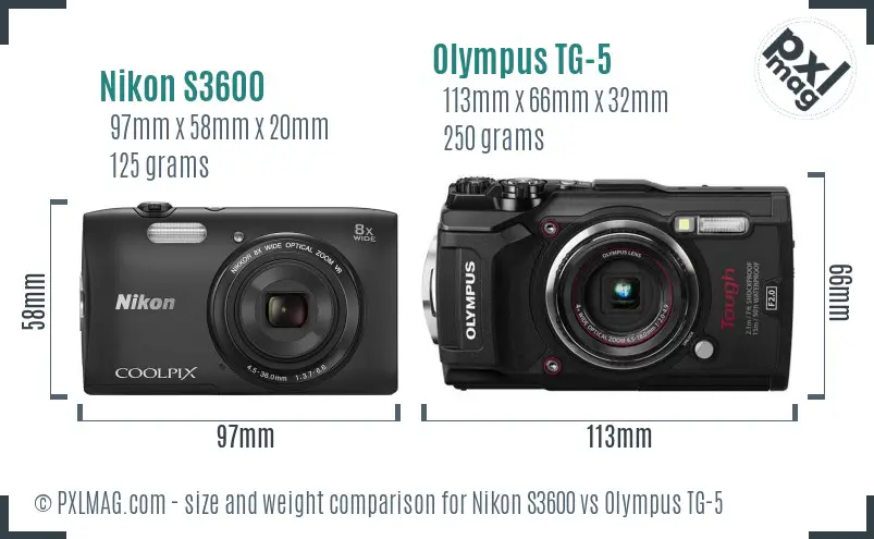 Nikon S3600 vs Olympus TG-5 size comparison