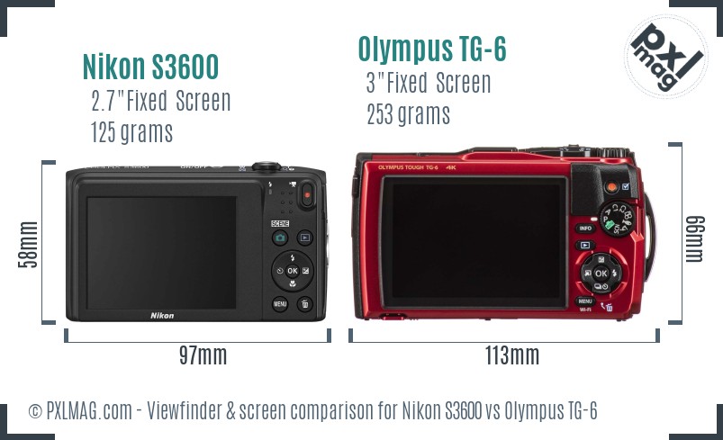 Nikon S3600 vs Olympus TG-6 Screen and Viewfinder comparison