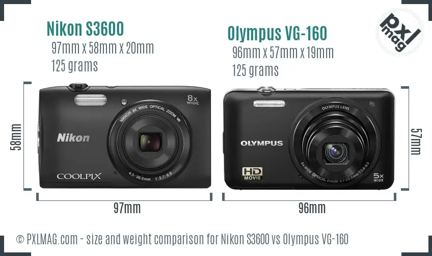 Nikon S3600 vs Olympus VG-160 size comparison