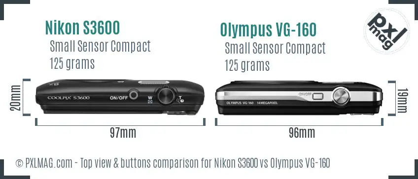 Nikon S3600 vs Olympus VG-160 top view buttons comparison