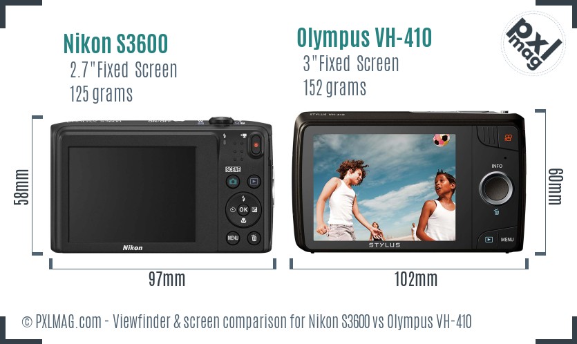 Nikon S3600 vs Olympus VH-410 Screen and Viewfinder comparison