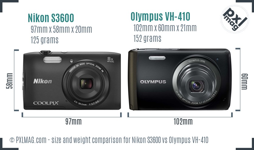Nikon S3600 vs Olympus VH-410 size comparison Nikon S3600 vs Olympus VH-410 size comparison