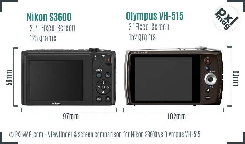 Nikon S3600 vs Olympus VH-515 Screen and Viewfinder comparison