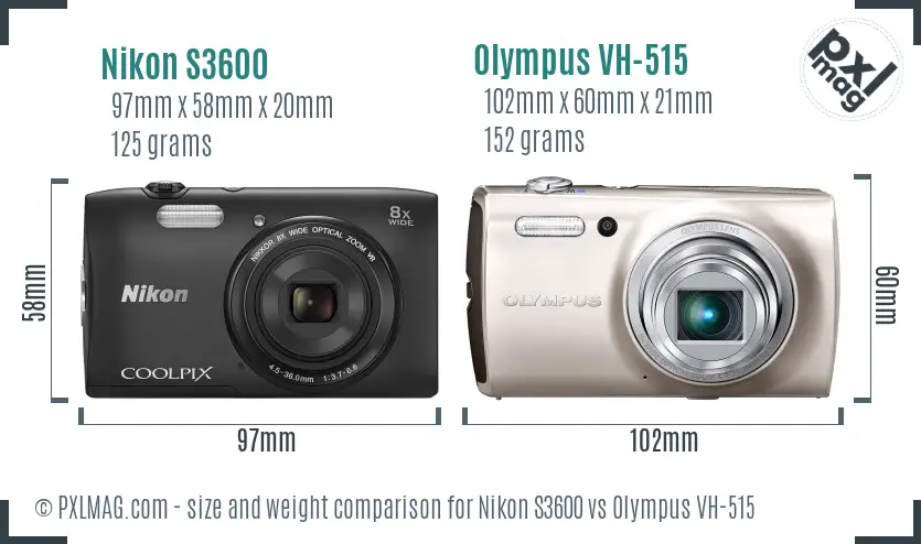 Nikon S3600 vs Olympus VH-515 size comparison