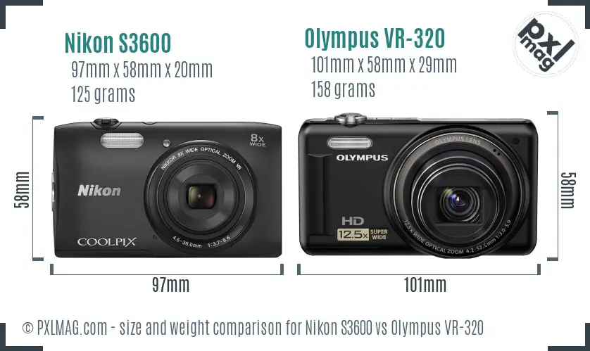 Nikon S3600 vs Olympus VR-320 size comparison Nikon S3600 vs Olympus VR-320 size comparison