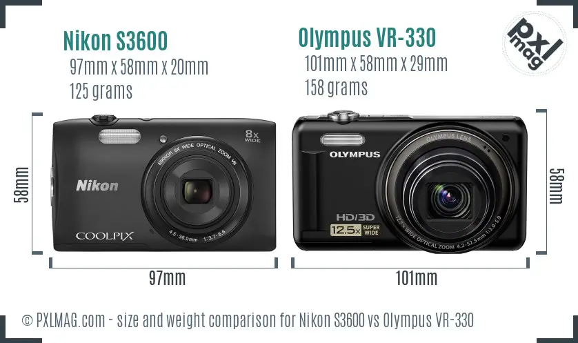 Nikon S3600 vs Olympus VR-330 size comparison