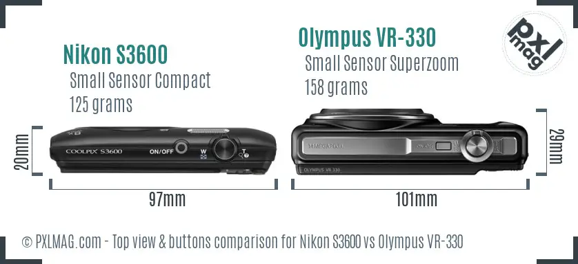 Nikon S3600 vs Olympus VR-330 top view buttons comparison