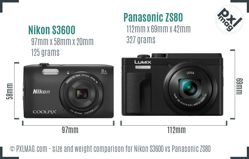Nikon S3600 vs Panasonic ZS80 size comparison