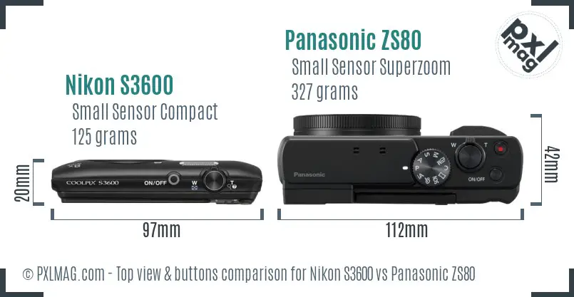 Nikon S3600 vs Panasonic ZS80 top view buttons comparison
