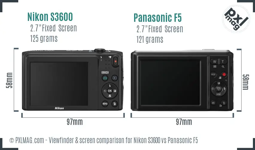 Nikon S3600 vs Panasonic F5 Screen and Viewfinder comparison