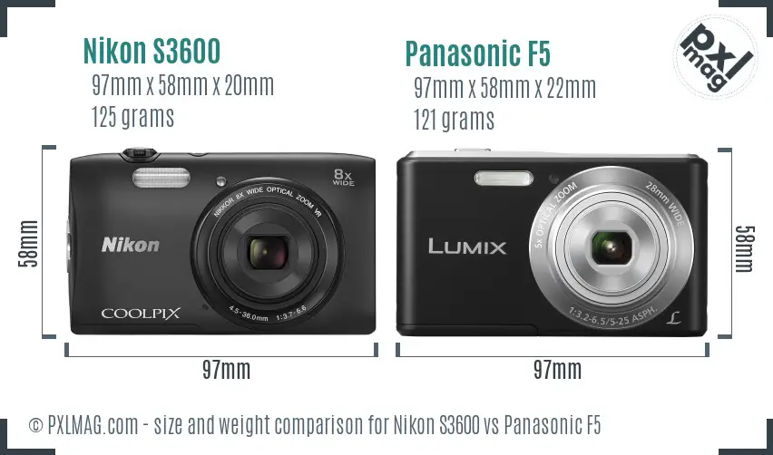 Nikon S3600 vs Panasonic F5 size comparison