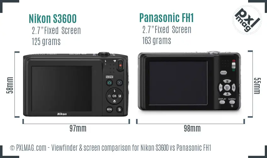 Nikon S3600 vs Panasonic FH1 Screen and Viewfinder comparison