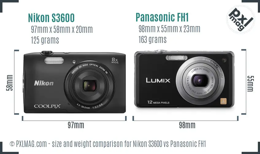 Nikon S3600 vs Panasonic FH1 size comparison