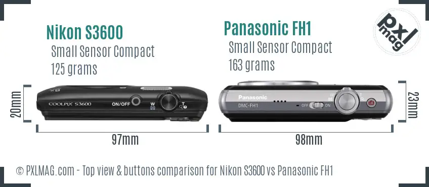 Nikon S3600 vs Panasonic FH1 top view buttons comparison