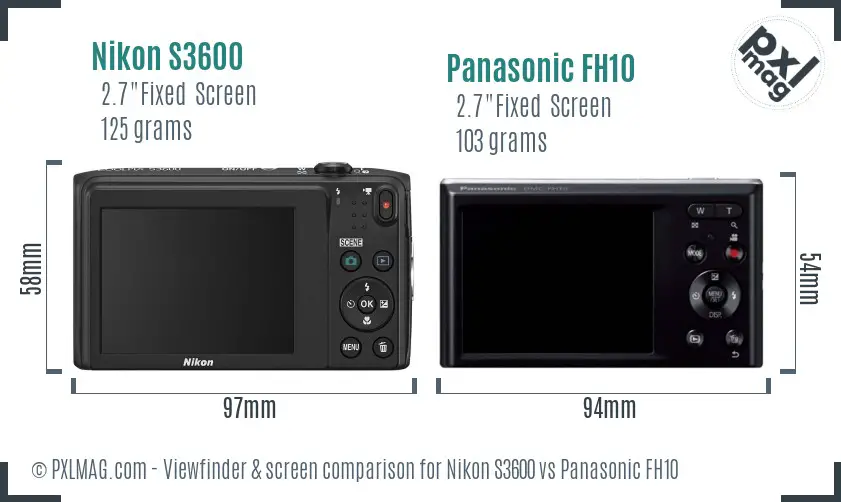 Nikon S3600 vs Panasonic FH10 Screen and Viewfinder comparison