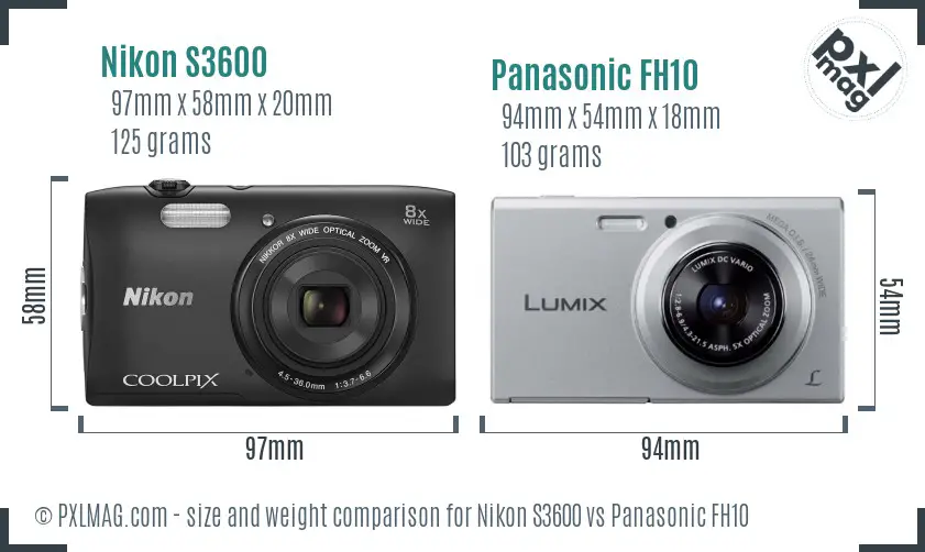 Nikon S3600 vs Panasonic FH10 size comparison