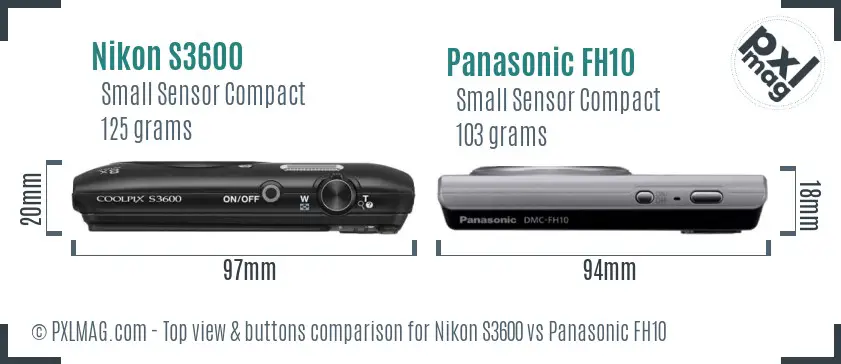 Nikon S3600 vs Panasonic FH10 top view buttons comparison