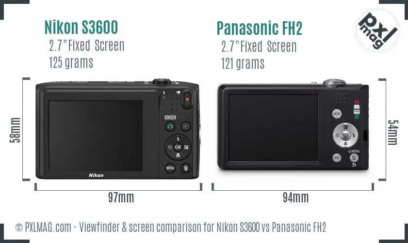 Nikon S3600 vs Panasonic FH2 Screen and Viewfinder comparison
