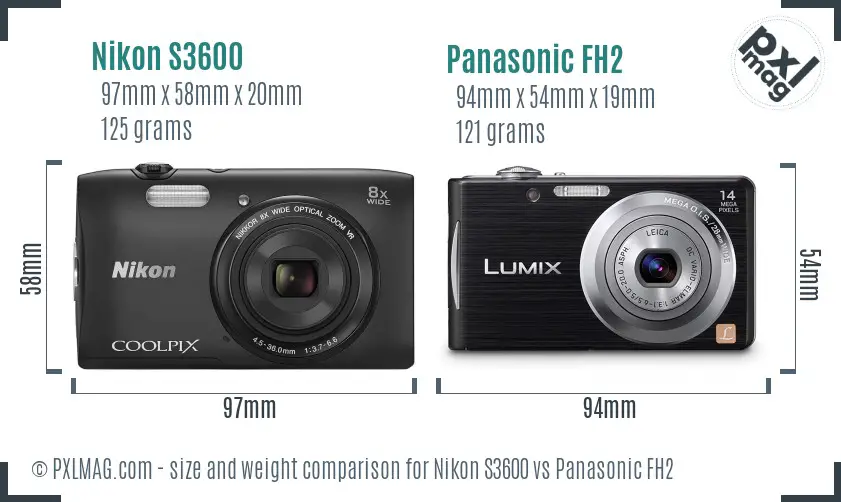 Nikon S3600 vs Panasonic FH2 size comparison