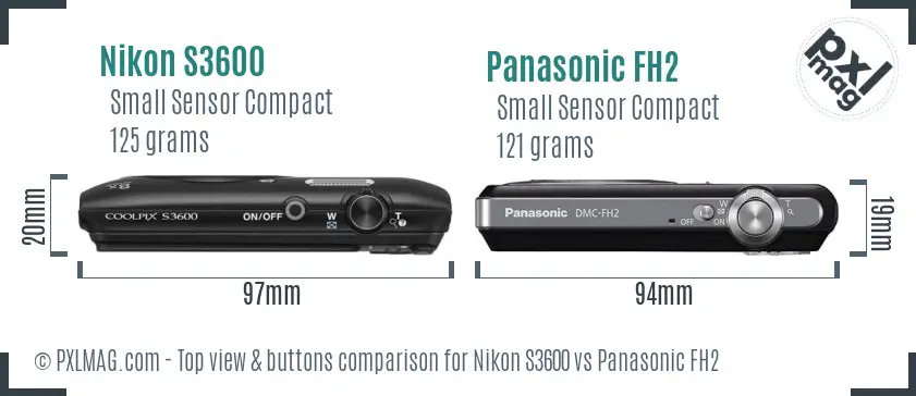 Nikon S3600 vs Panasonic FH2 top view buttons comparison