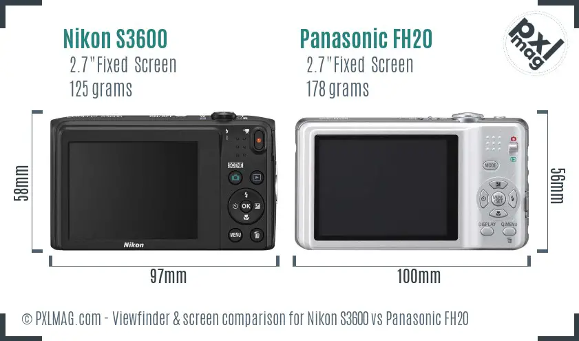 Nikon S3600 vs Panasonic FH20 Screen and Viewfinder comparison