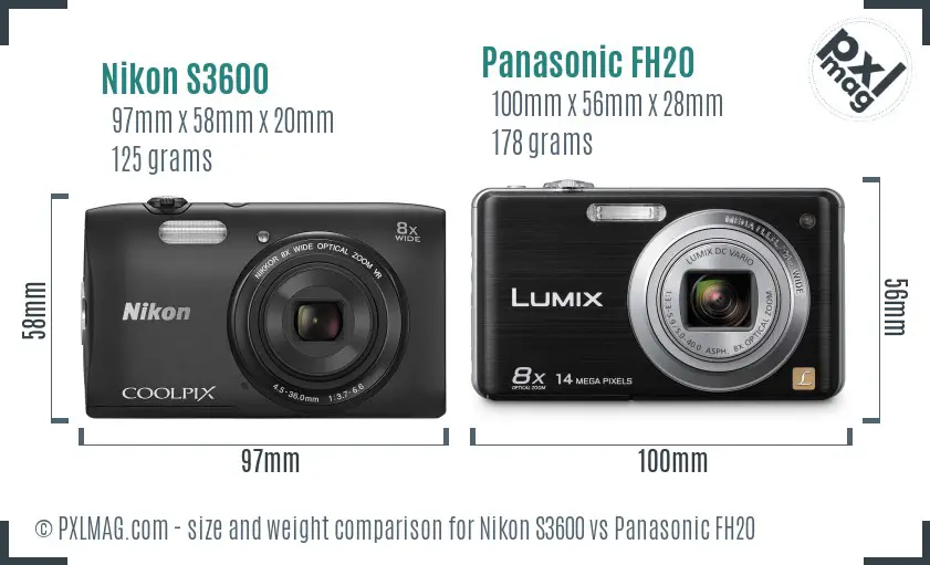 Nikon S3600 vs Panasonic FH20 size comparison