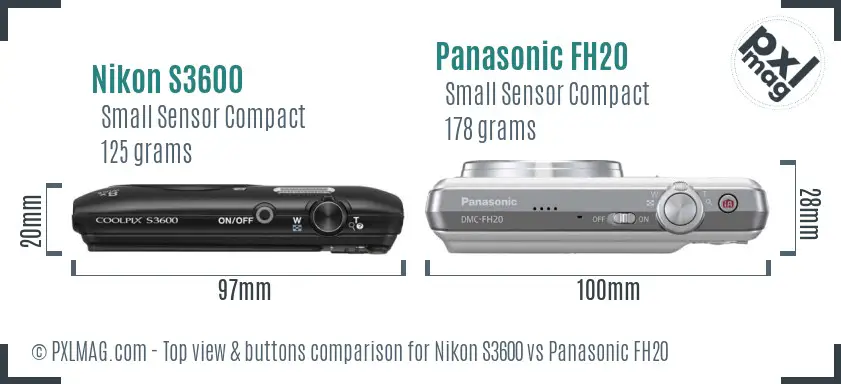 Nikon S3600 vs Panasonic FH20 top view buttons comparison