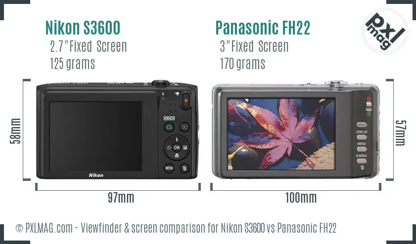 Nikon S3600 vs Panasonic FH22 Screen and Viewfinder comparison