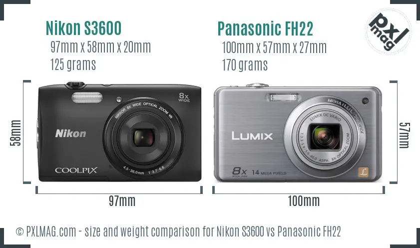 Nikon S3600 vs Panasonic FH22 size comparison