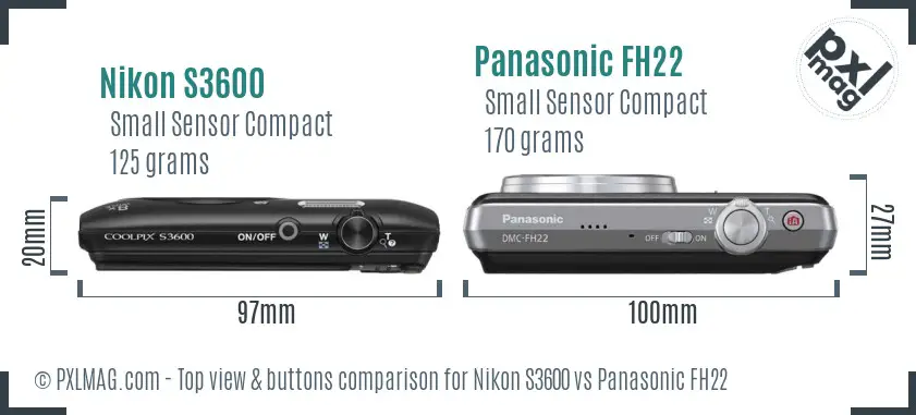 Nikon S3600 vs Panasonic FH22 top view buttons comparison