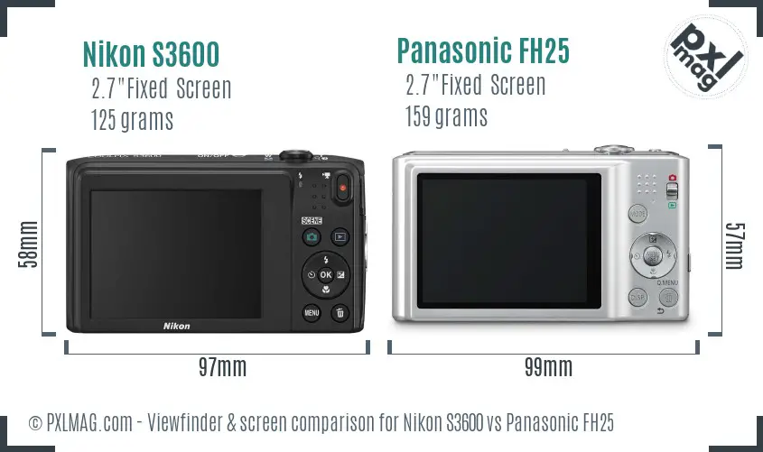 Nikon S3600 vs Panasonic FH25 Screen and Viewfinder comparison
