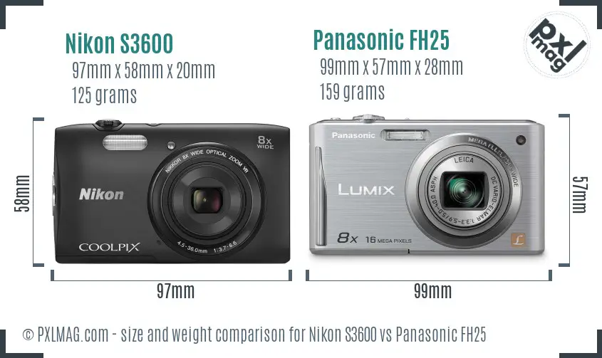 Nikon S3600 vs Panasonic FH25 size comparison