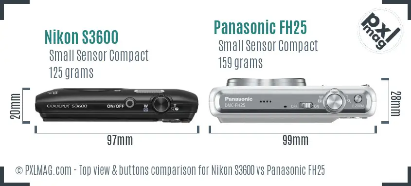 Nikon S3600 vs Panasonic FH25 top view buttons comparison