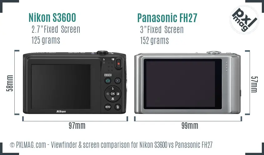 Nikon S3600 vs Panasonic FH27 Screen and Viewfinder comparison