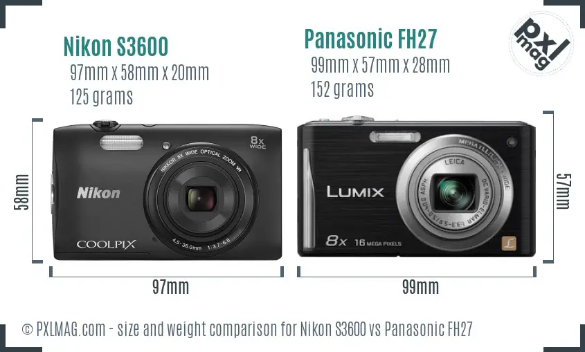 Nikon S3600 vs Panasonic FH27 size comparison